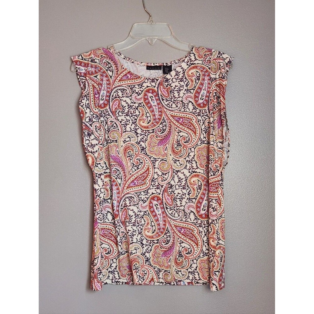 Tahari Paisley Flutter Sleeve Top Size Medium